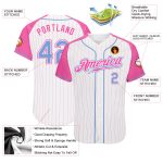 Personalized Light Blue Pink Pinstripe Baseball Jersey with Custom Name and Number, Authentic Raglan Sleeves Team Apparel