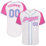 Personalized Light Blue Pink Pinstripe Baseball Jersey with Custom Name and Number, Authentic Raglan Sleeves Team Apparel