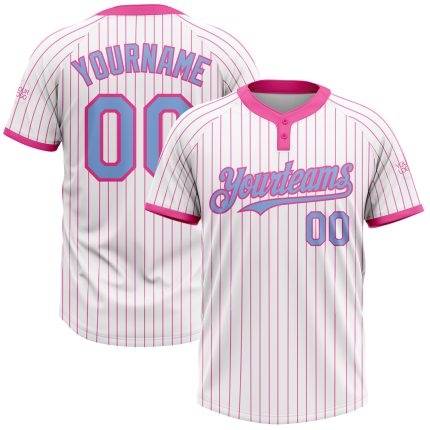 Custom Name and Number Softball Jersey Unisex Two-Button Light Blue White Pink Pinstripe Personalized White Pink Pinstripe