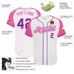 Custom Name Number Baseball Jersey - Personalized White Pink Pinstripe Purple-Pink Authentic Raglan Sleeves Personalized
