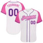Custom Name Number Baseball Jersey - Personalized White Pink Pinstripe Purple-Pink Authentic Raglan Sleeves Personalized