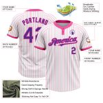 Custom Name and Number Two-Button Unisex Softball Jersey - Personalized White Pink Pinstripe Design Personalized White Pink