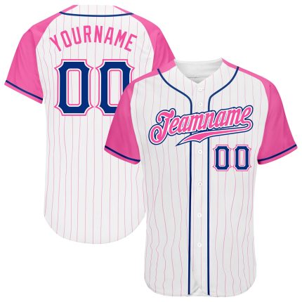 Custom Name and Number Personalized Baseball Jersey - White Pink Pinstripe Raglan Sleeves - Authentic Team Apparel Personalized