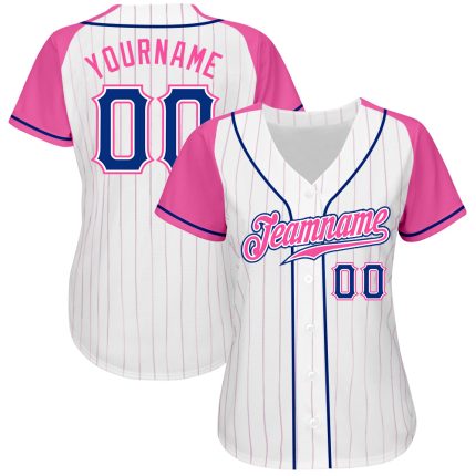 Custom Name and Number Personalized Baseball Jersey - White Pink Pinstripe Raglan Sleeves - Authentic Team Apparel Personalized