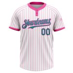 Custom Name & Number Teal White Pink Pinstripe Unisex Two-Button Softball Jersey Personalized White Pink Pinstripe Teal Two-Button