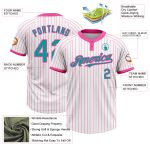 Custom Name & Number Teal White Pink Pinstripe Unisex Two-Button Softball Jersey Personalized White Pink Pinstripe Teal Two-Button