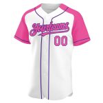 Custom Name and Number Personalized Pink Purple Baseball Jersey with Authentic Raglan Sleeves Personalized White Pink-Purple
