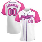 Custom Name and Number Personalized Pink Purple Baseball Jersey with Authentic Raglan Sleeves Personalized White Pink-Purple