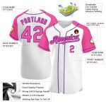 Custom Name and Number Personalized Pink Purple Baseball Jersey with Authentic Raglan Sleeves Personalized White Pink-Purple