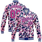 Custom Name and Number Varsity Jacket - Personalized 3D Pink and Royal Leopard Print Bomber Style Full-Snap Letterman Jacket