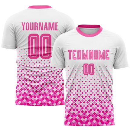 Personalized Soccer Jersey - White Pink Sublimation Uniform for Kids and Adults Personalized White Pink Sublimation Soccer