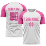 Custom Soccer Jersey with Personalized Name and Number - White with Pink Sublimation Team Uniform Personalized White Pink