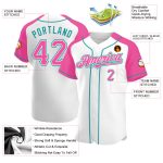 Custom Name Number Personalized Baseball Jersey Raglan Sleeves White Pink Teal Personalized White Pink-Teal Authentic Raglan