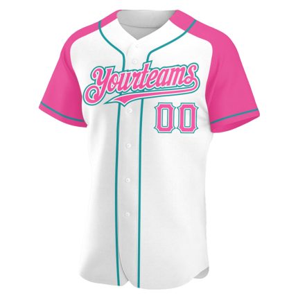 Custom Name Number Personalized Baseball Jersey Raglan Sleeves White Pink Teal Personalized White Pink-Teal Authentic Raglan