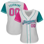 Custom Name and Number Personalized Two Tone Baseball Jersey in White Pink Teal - Authentic Team Apparel Personalized White