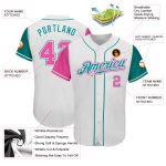 Custom Name and Number Personalized Two Tone Baseball Jersey in White Pink Teal - Authentic Team Apparel Personalized White