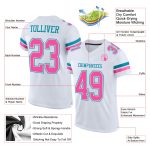 Customizable Authentic Football Jersey - Personalized White Pink Teal Mesh, Custom Name & Number Personalized White Pink-Teal