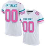 Customizable Authentic Football Jersey - Personalized White Pink Teal Mesh, Custom Name & Number Personalized White Pink-Teal