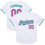 Custom Name Number Personalized Baseball Jersey White Pink Teal Mesh Authentic Throwback Team Personalized White Pink-Teal