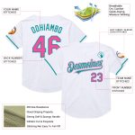 Custom Name Number Personalized Baseball Jersey White Pink Teal Mesh Authentic Throwback Team Personalized White Pink-Teal