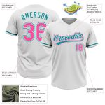 Custom Unisex Softball Jersey with Personalized Name & Number, White Pink Teal Two-Button Design Personalized White Pink-Teal