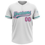 Custom Unisex Softball Jersey with Personalized Name & Number, White Pink Teal Two-Button Design Personalized White Pink-Teal