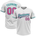 Custom Unisex Softball Jersey with Personalized Name & Number, White Pink Teal Two-Button Design Personalized White Pink-Teal