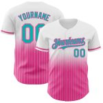 Custom Name and Number Personalized Baseball Jersey in White Pinstripe Aqua-Pink Authentic Fade Design Personalized White