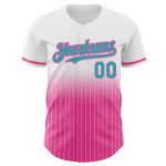 Custom Name and Number Personalized Baseball Jersey in White Pinstripe Aqua-Pink Authentic Fade Design Personalized White