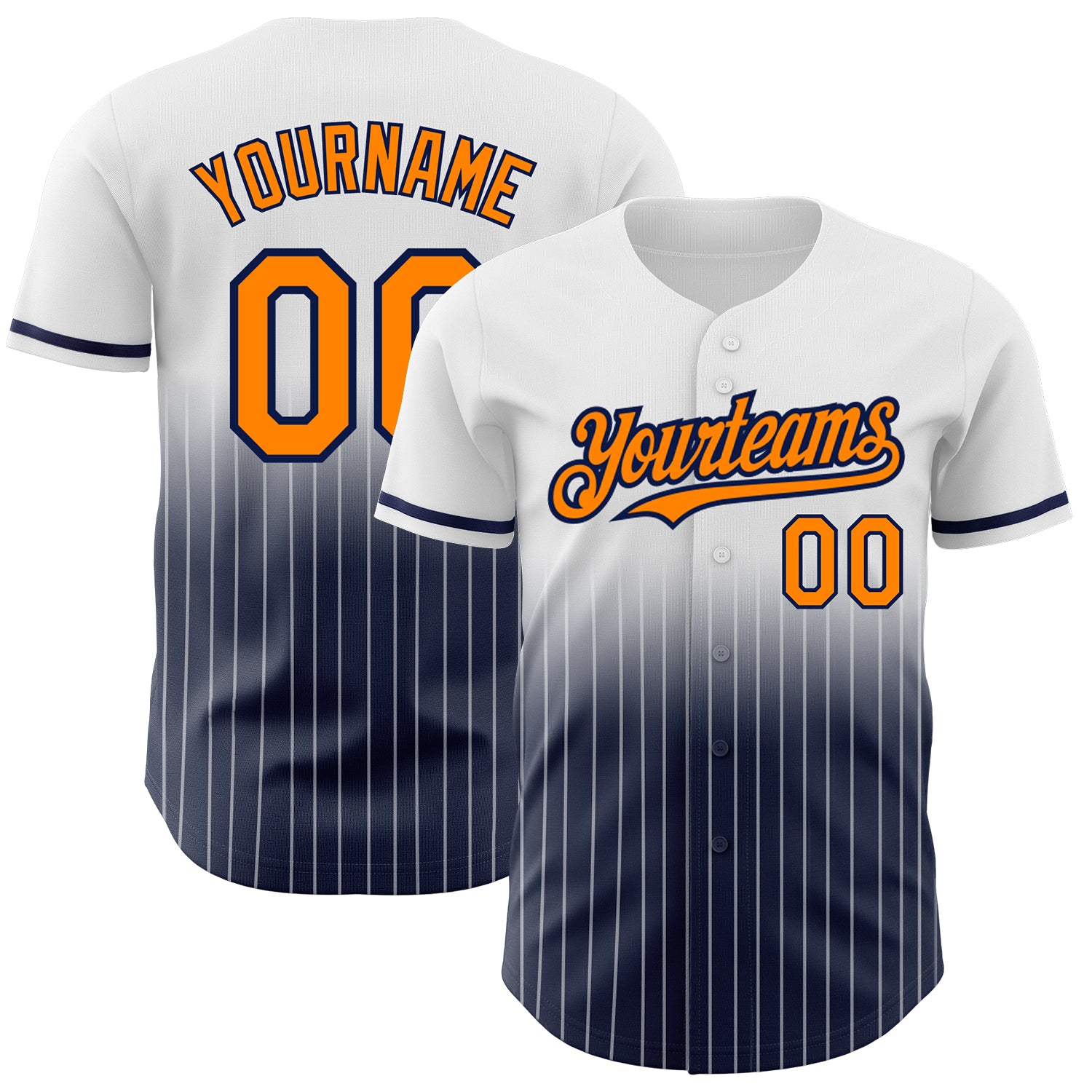 Custom Name and Number Personalized Orange-Navy White Pinstripe Baseball Jersey - Authentic Fade Fashion Team Jersey Personalized