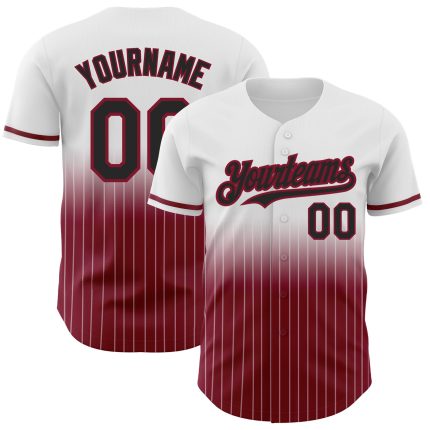 Custom Black-Crimson Authentic Fade Baseball Jersey with Personalized Name & Number - White Pinstripe Design Personalized