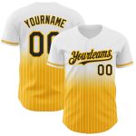 Custom Black-Gold Fade Baseball Jersey - Personalized White Pinstripe with Name and Number Personalized White Pinstripe Black-Gold