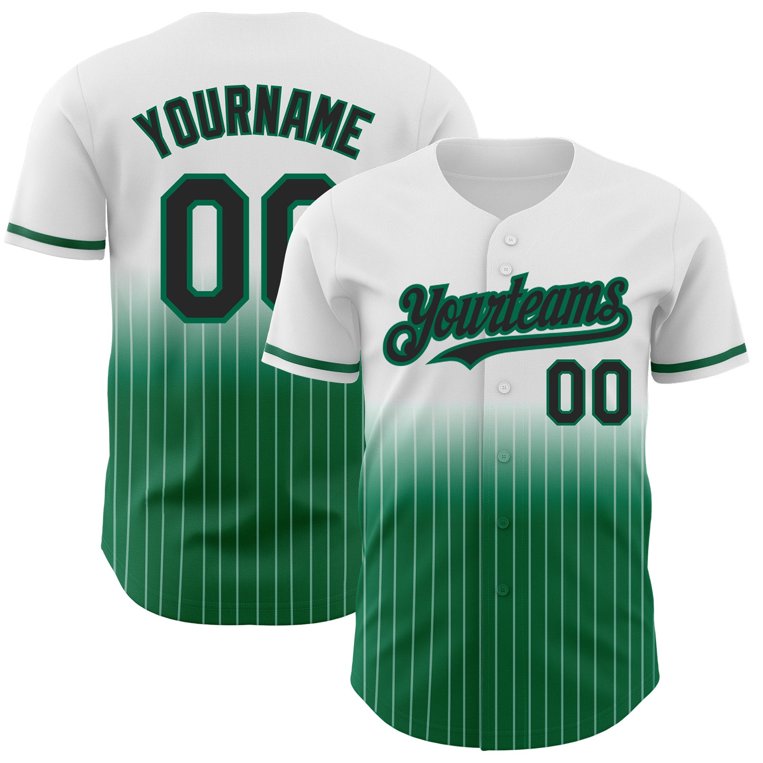 Custom Name Number Black Kelly Green Pinstripe Baseball Jersey - Personalized Authentic Fade Fashion Gear Personalized White