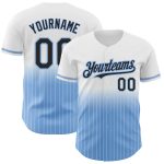 Custom Name and Number Personalized Black-Light Blue Baseball Jersey - White Pinstripe Authentic Fade Fashion Personalized