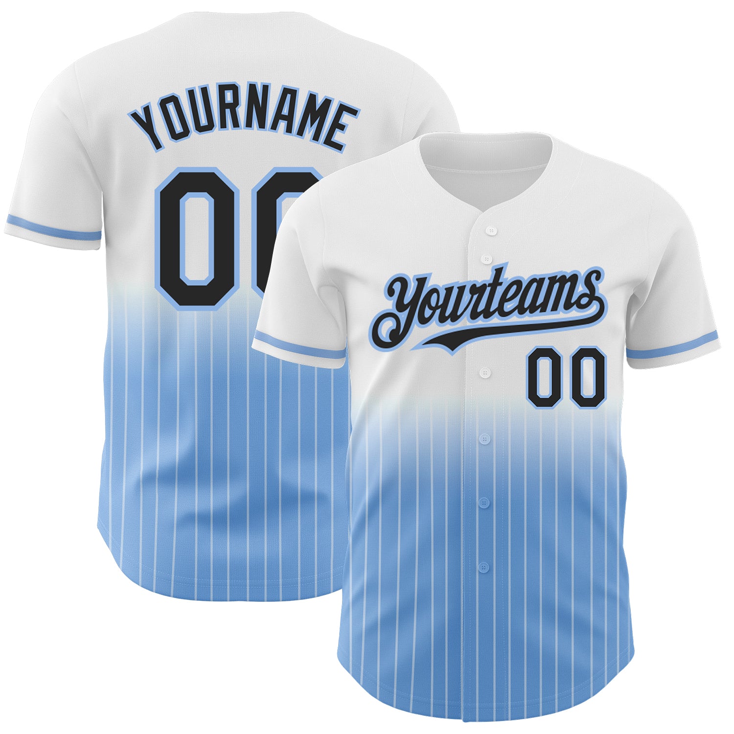 Custom Name and Number Personalized Black-Light Blue Baseball Jersey - White Pinstripe Authentic Fade Fashion Personalized