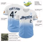 Custom Name and Number Personalized Black-Light Blue Baseball Jersey - White Pinstripe Authentic Fade Fashion Personalized
