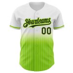 Personalized Black-Neon Green Fade Baseball Jersey with Custom Name and Number, White Pinstripe Design - Authentic Team Apparel