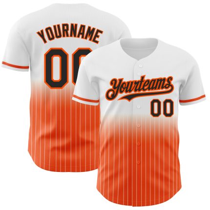 Custom Name Number Black Orange White Pinstripe Baseball Jersey Authentic Fade Fashion Personalized White Pinstripe Black-Orange
