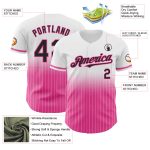 Custom Name and Number Baseball Jersey - Personalized Black and Pink Pinstripe Authentic Fade Design Personalized White Pinstripe