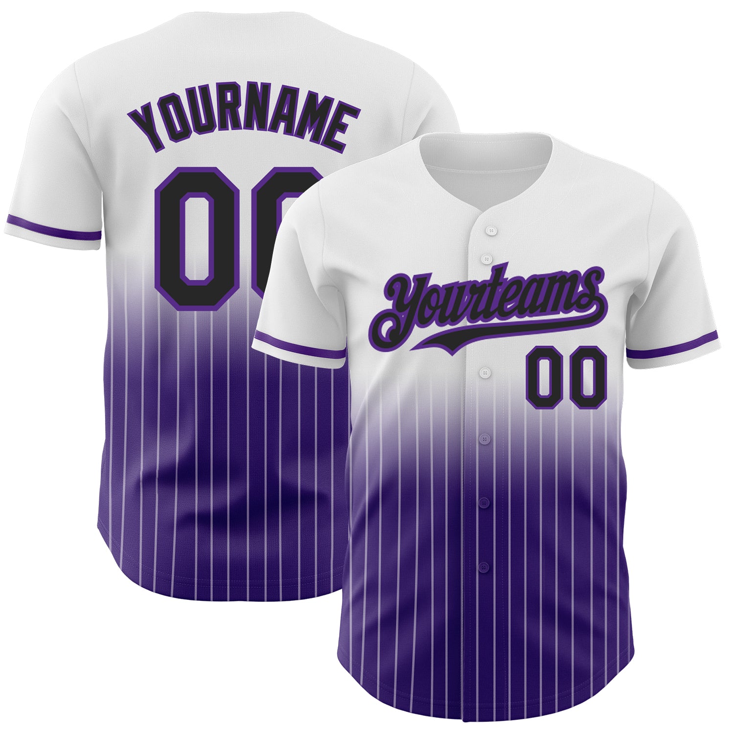 Custom Name Number Personalized Baseball Jersey Black Purple White Pinstripe Fade Fashion Personalized White Pinstripe Black-Purple