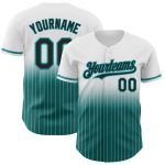 Custom Name and Number Baseball Jersey in White Pinstripe Black-Teal Authentic Fade Design Personalized White Pinstripe Black-Teal