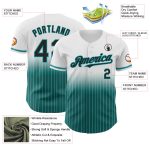 Custom Name and Number Baseball Jersey in White Pinstripe Black-Teal Authentic Fade Design Personalized White Pinstripe Black-Teal