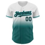 Custom Name and Number Baseball Jersey in White Pinstripe Black-Teal Authentic Fade Design Personalized White Pinstripe Black-Teal