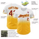 Custom Name and Number Personalized Crimson-Gold Baseball Jersey - White Pinstripe Authentic Fade Team Fashion Personalized