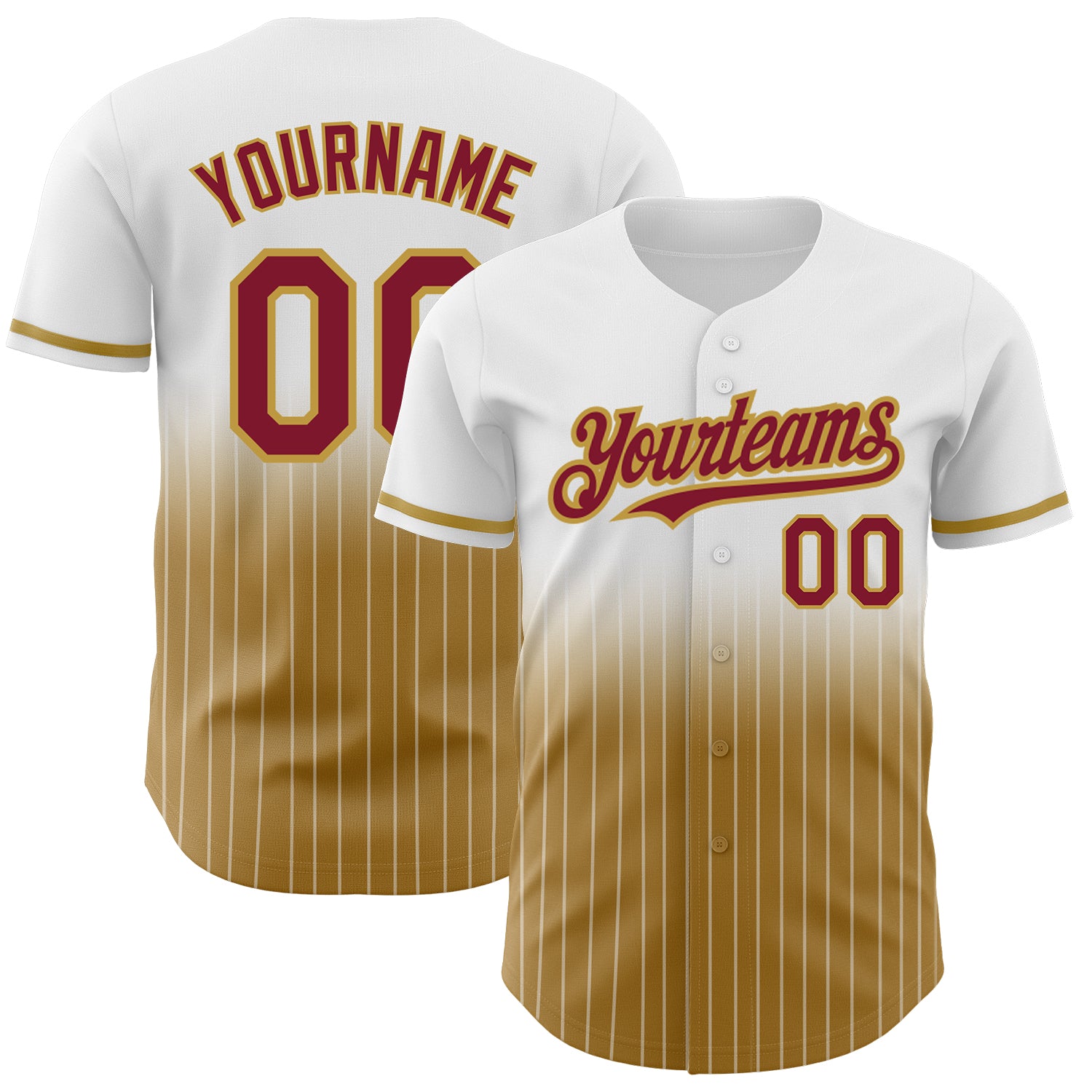 Custom Name and Number Personalized Crimson-Old Gold White Pinstripe Authentic Fade Fashion Baseball Jersey Personalized