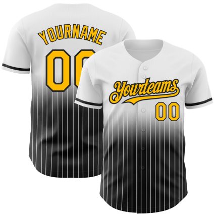 Custom Name Number Personalized Gold Black White Pinstripe Fade Baseball Jersey Authentic Fashion Personalized White Pinstripe