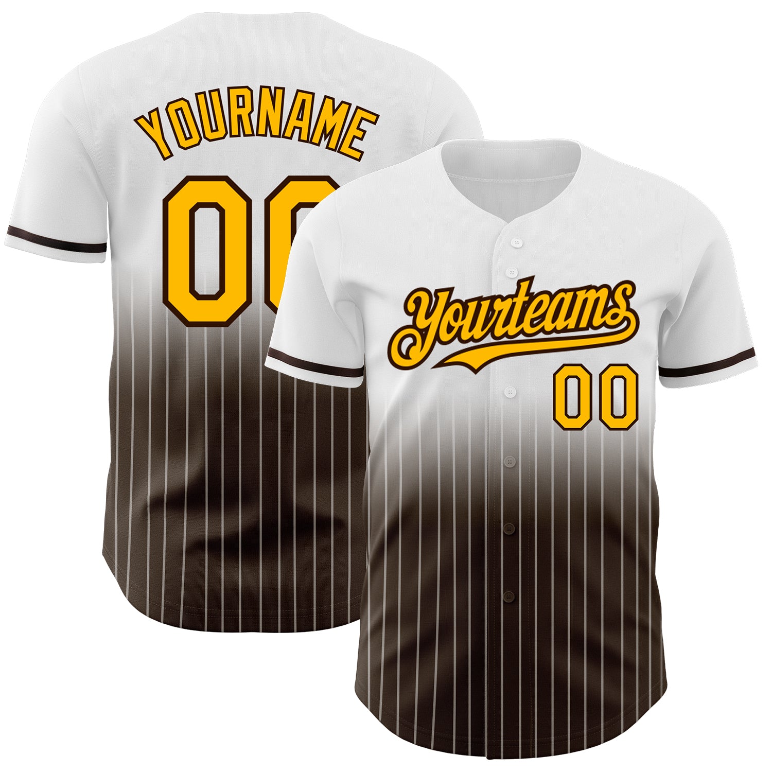 Custom Name Number Authentic Fade Baseball Jersey - Personalized White Pinstripe Gold-Brown Design Personalized White Pinstripe
