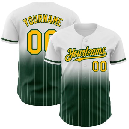 Custom Name & Number Personalized Gold-Green White Pinstripe Fashion Baseball Jersey Personalized White Pinstripe Gold-Green