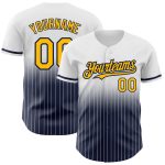 Custom Team Name Number Baseball Jersey - Personalized White Pinstripe Gold-Navy Authentic Fade Fashion Jersey Personalized