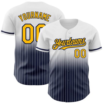 Custom Team Name Number Baseball Jersey - Personalized White Pinstripe Gold-Navy Authentic Fade Fashion Jersey Personalized